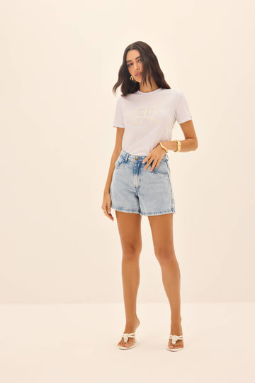 BERMUDA FEMININA BORDADO BOLSO TRASEIRO JEANS ONCA PRETA