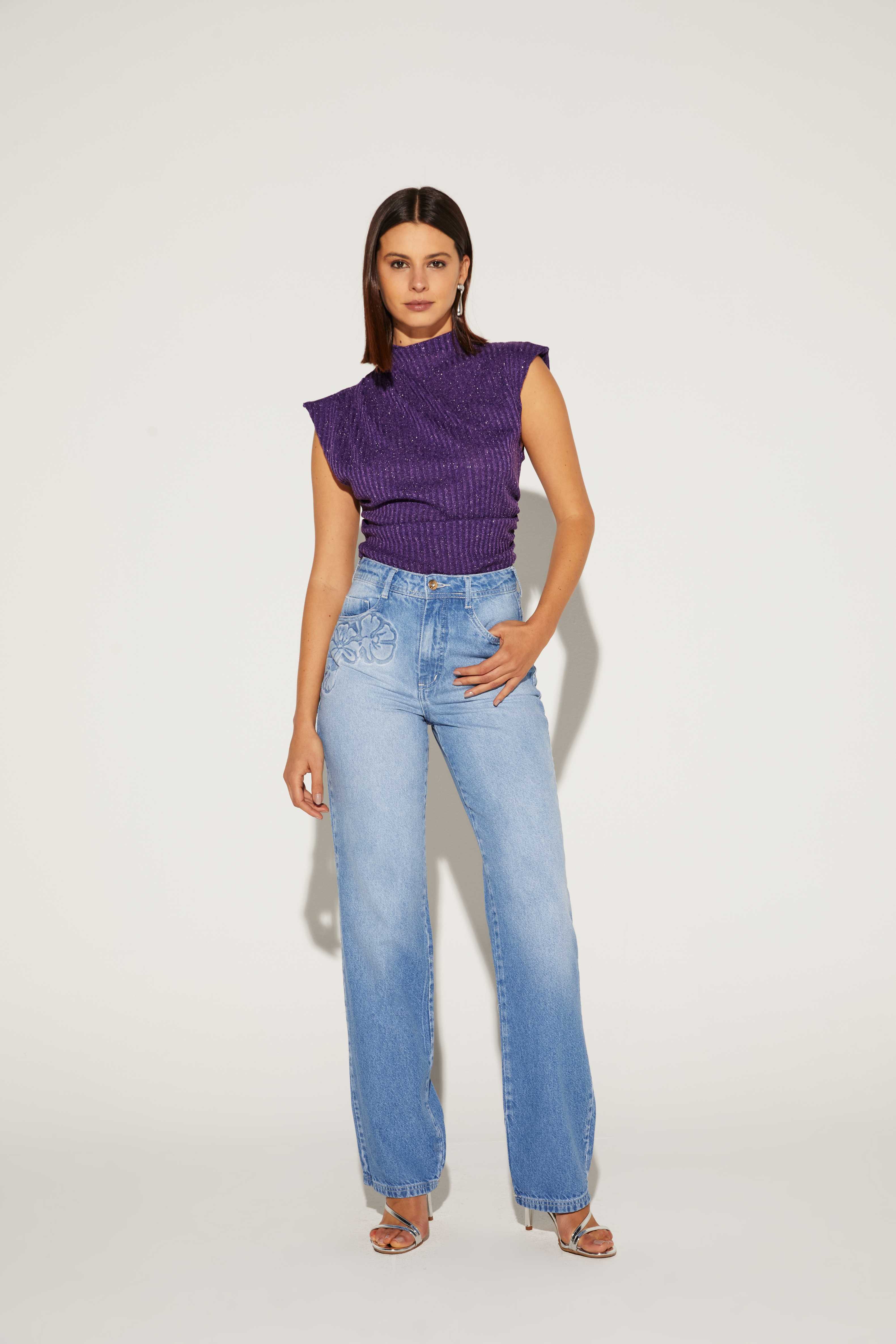 CALÇA RETA JEANS EMBOLSE JEANS ONCA PRETA