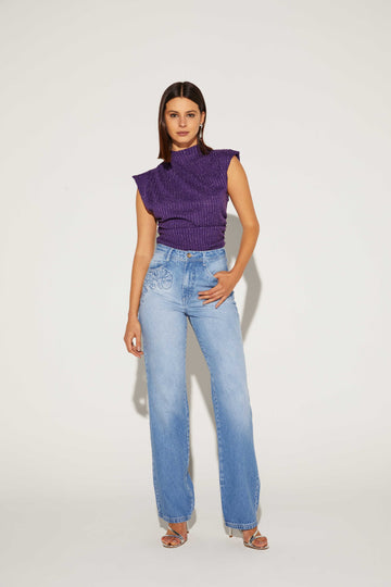 CALÇA RETA JEANS EMBOLSE JEANS ONCA PRETA