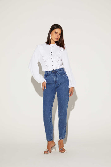 CALÇA FEMININA MOOM JEANS ONCA PRETA