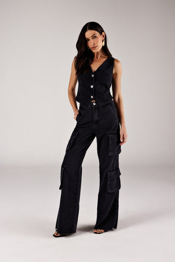 CALÇA RETA CARGO FEMININO STONE JEANS ONÇA PRETA