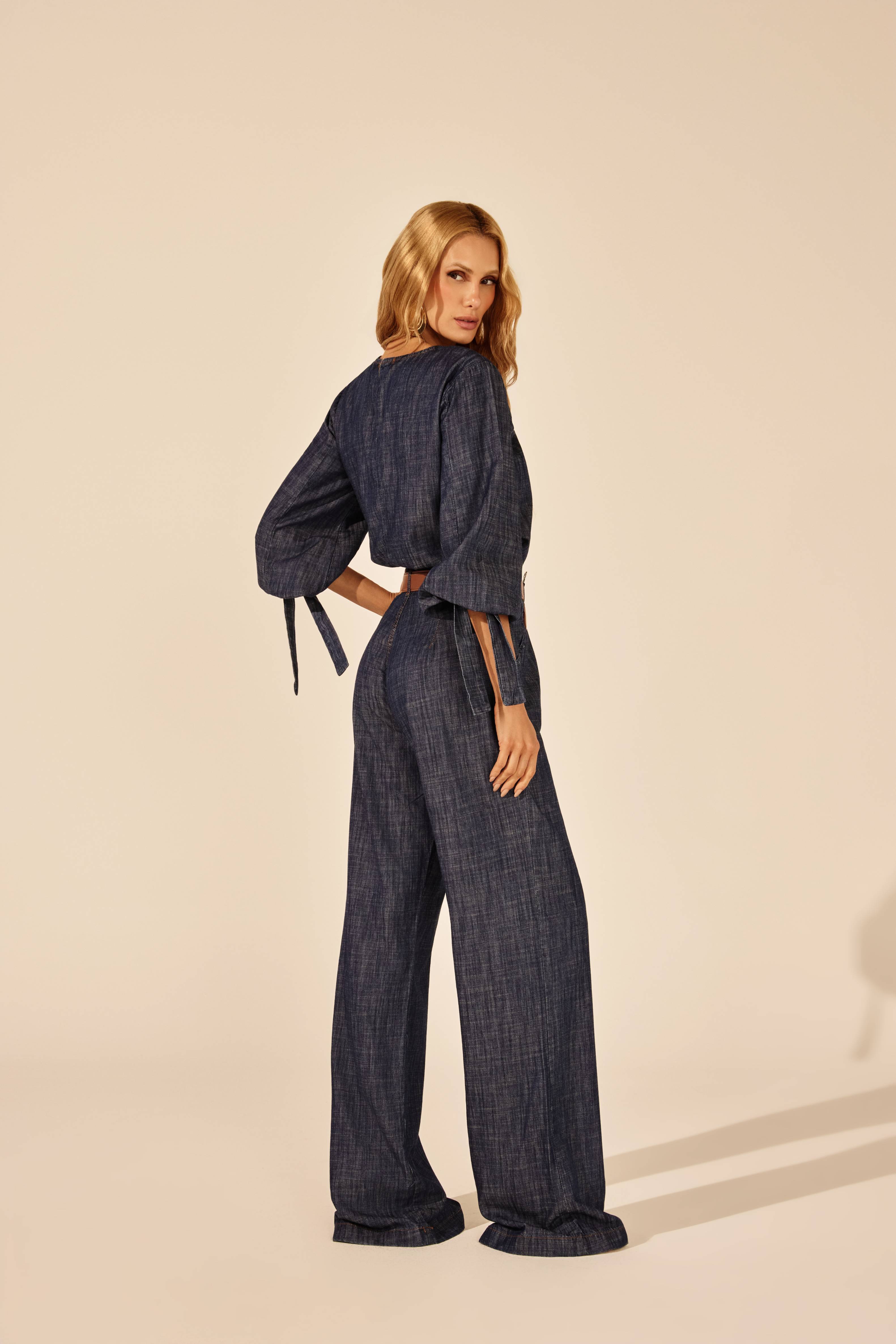 CALÇA PANTALONA PREGA FRONTAL AZUL ESCURO