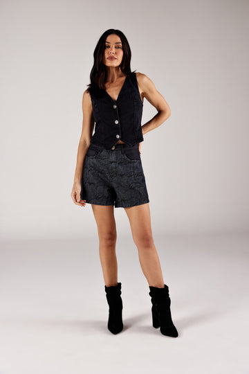COLETE FEMININO TRADICIONAL STONE JEANS ONÇA PRETA