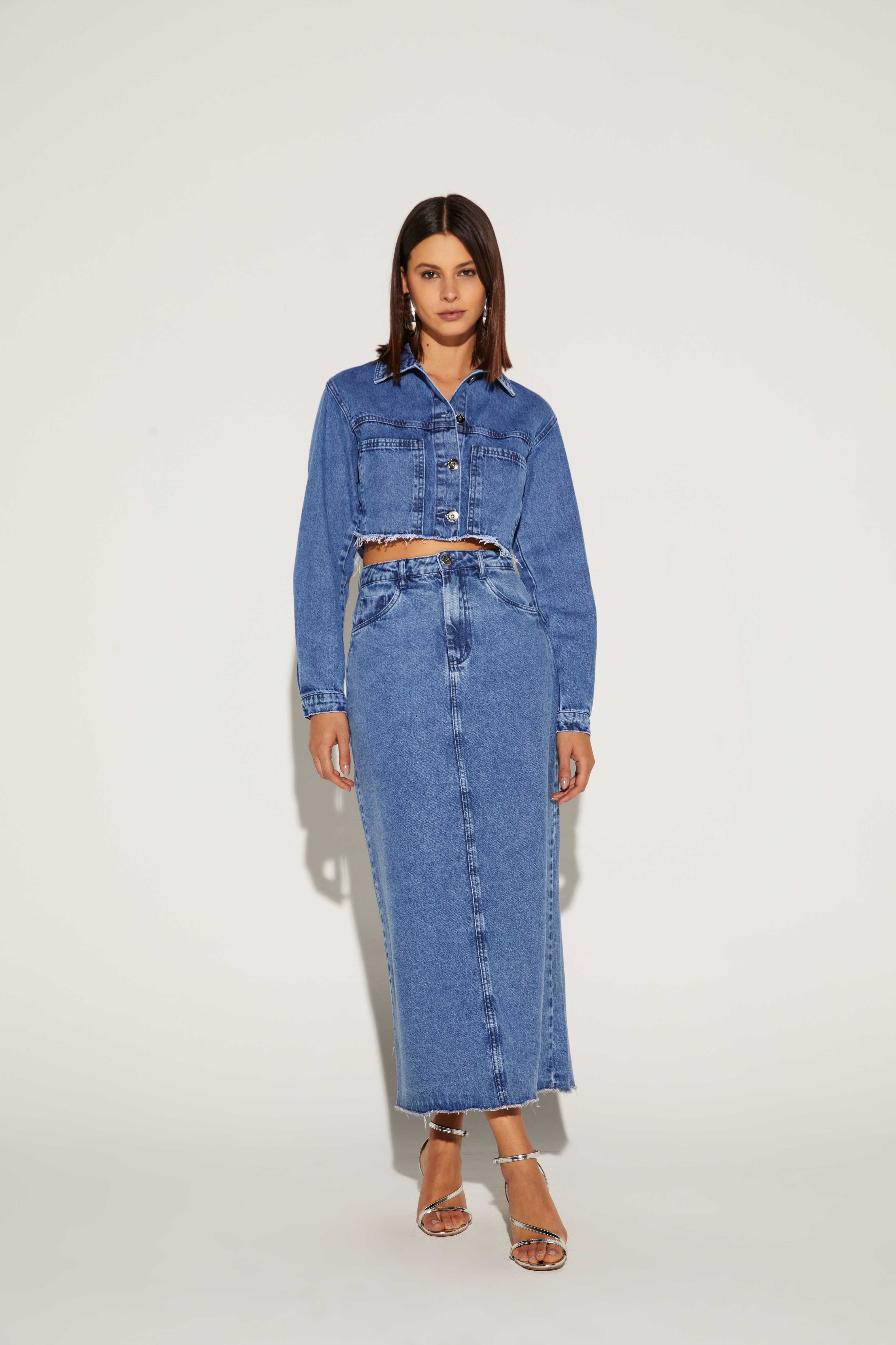 JAQUETA FEMININA CROPPED JEANS ONCA PRETA