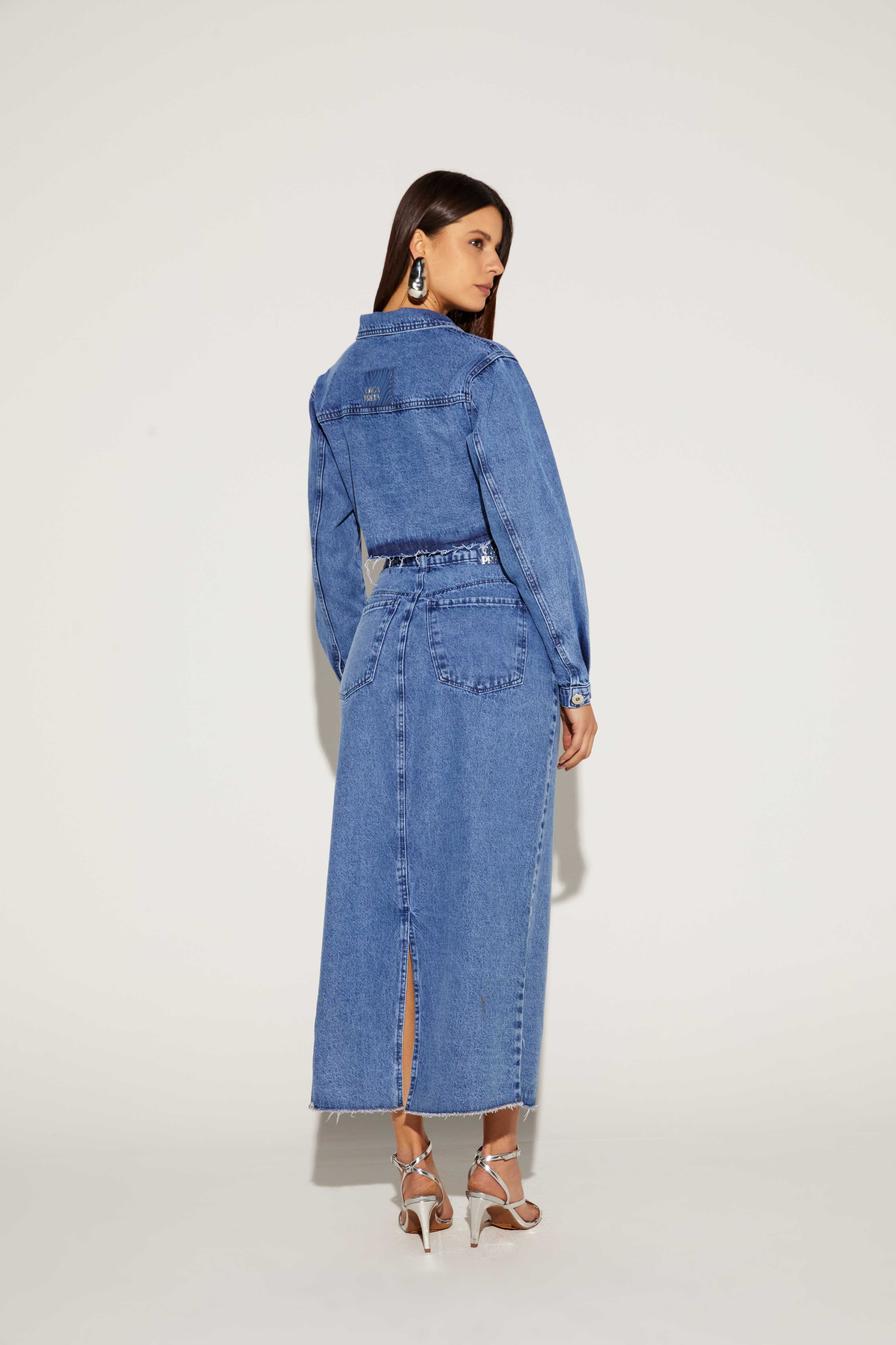 JAQUETA FEMININA CROPPED JEANS ONCA PRETA