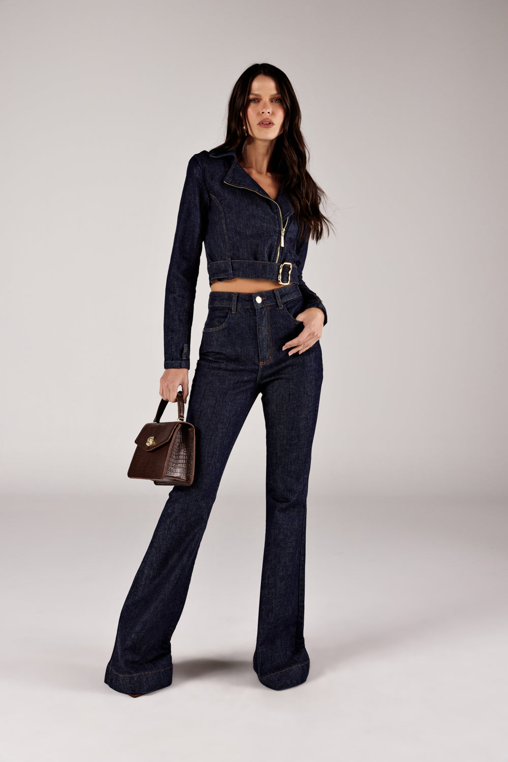JAQUETA FEMININA BIKER JEANS ONÇA PRETA