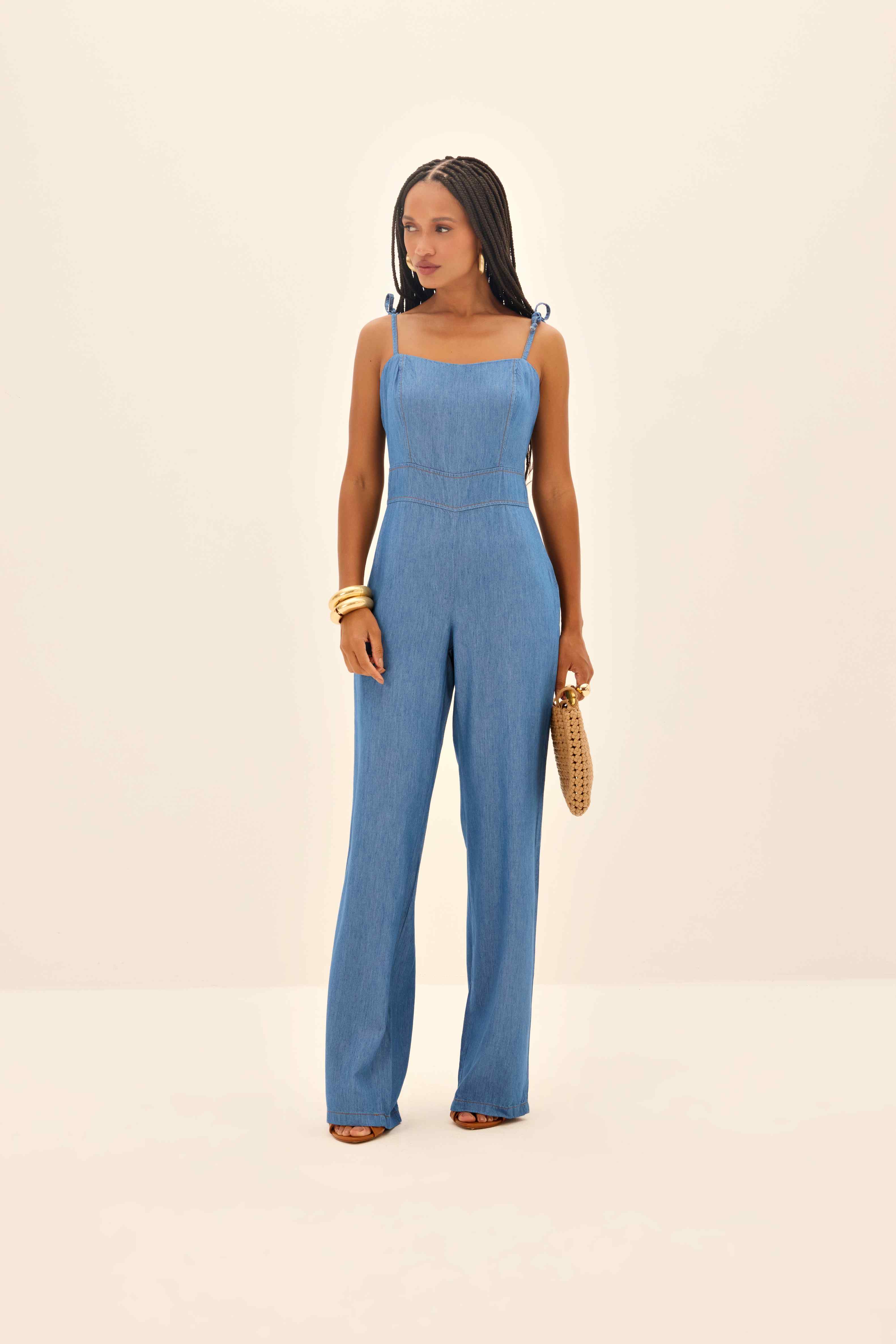 MACACAO FEMININO RETA DE ALÇA JEANS ONCA PRETA