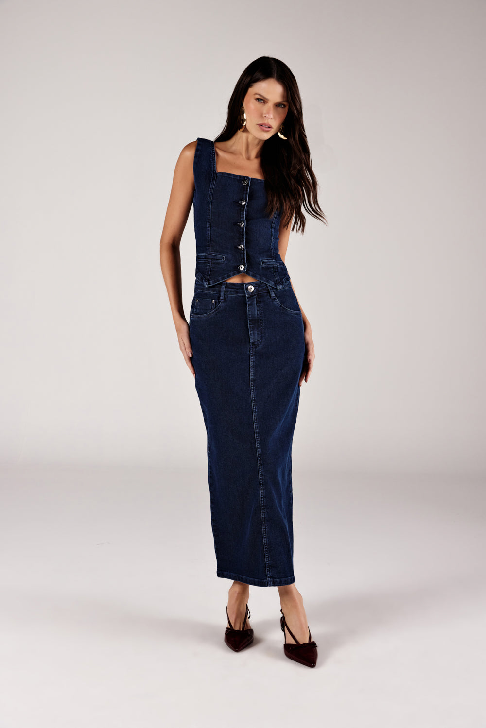 SAIA SUPER MIDI LAVAÇÃO STONE JEANS ONÇA PRETA