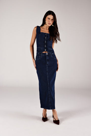 SAIA SUPER MIDI LAVAÇÃO STONE JEANS ONÇA PRETA
