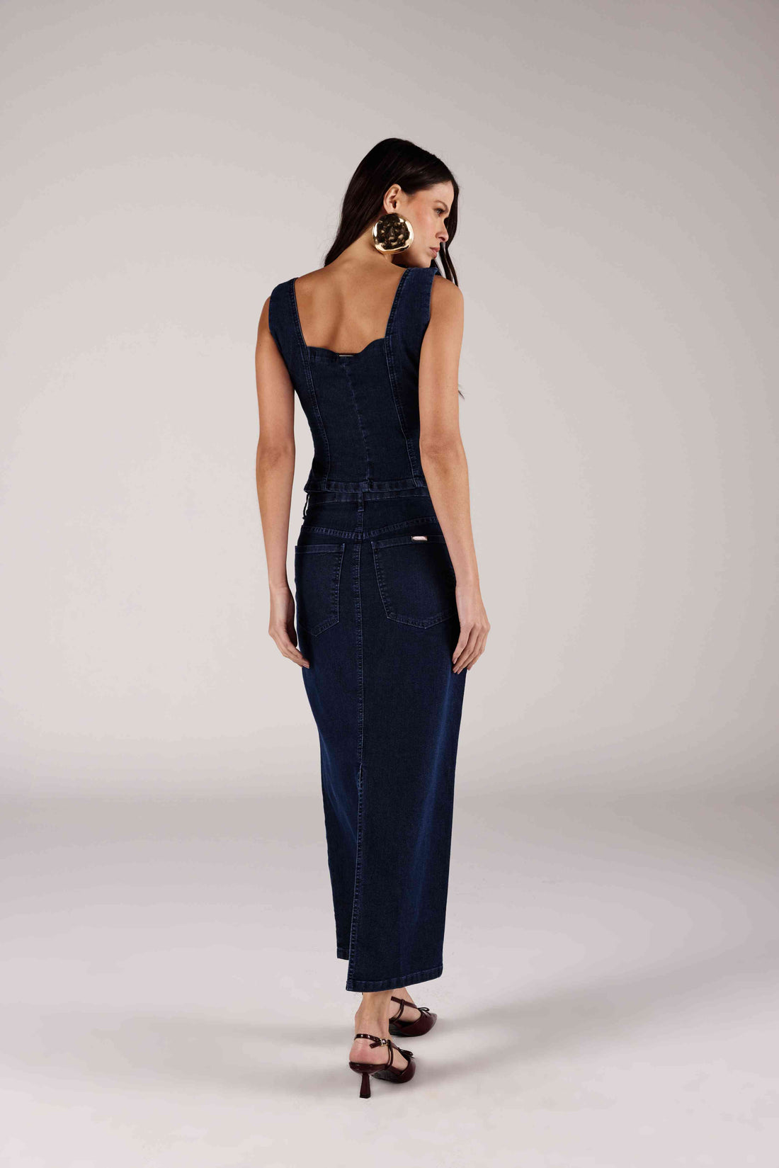 SAIA SUPER MIDI LAVAÇÃO STONE JEANS ONÇA PRETA