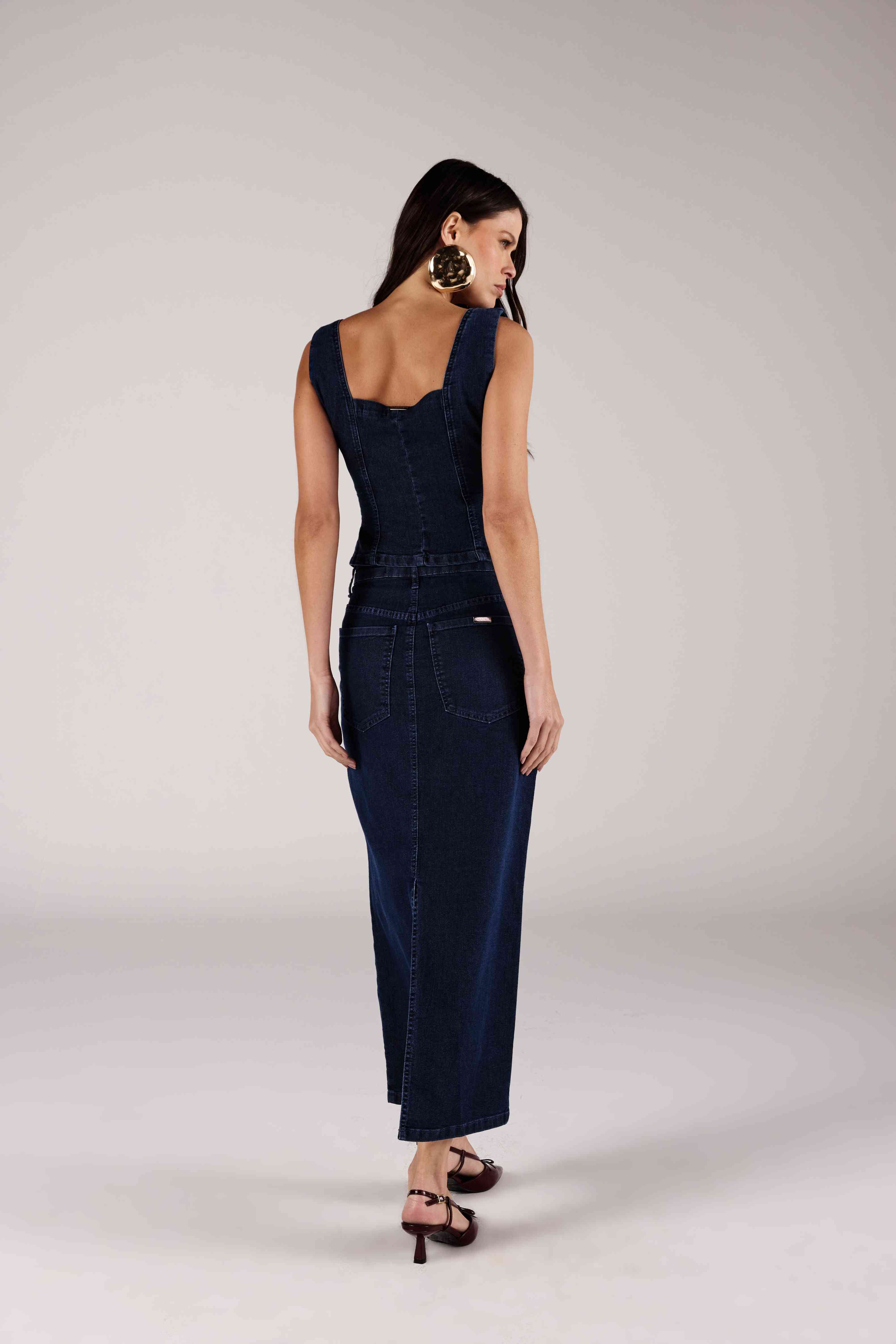 SAIA SUPER MIDI LAVAÇÃO STONE JEANS ONÇA PRETA