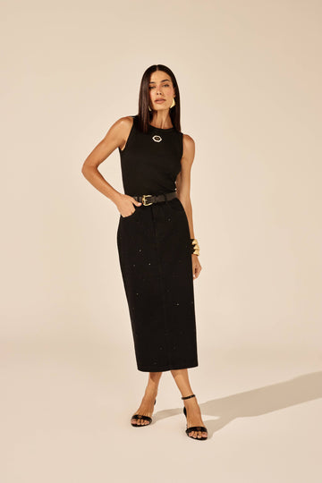 SAIA MIDI JEANS STRASS PRETO