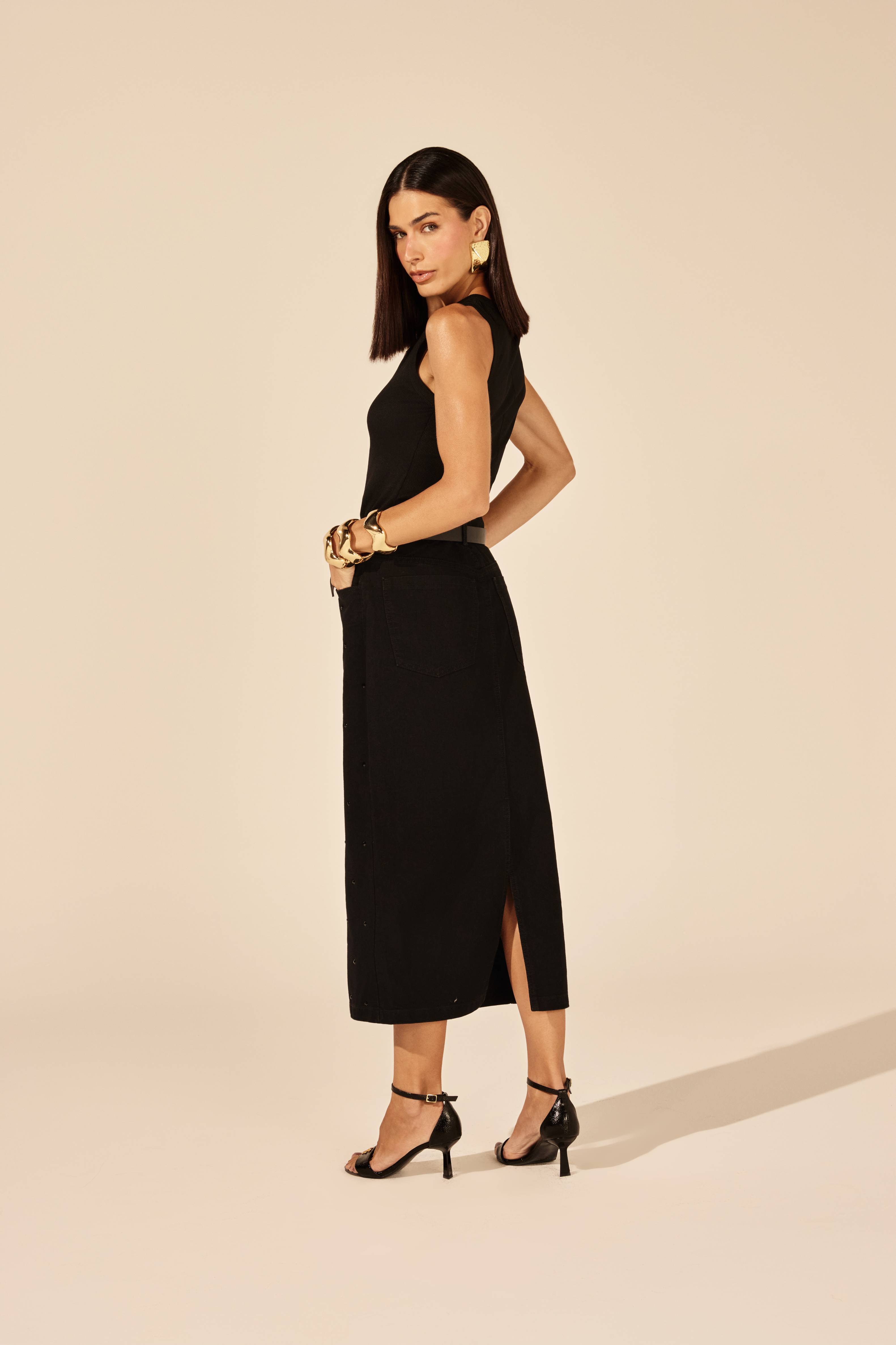 SAIA MIDI JEANS STRASS PRETO
