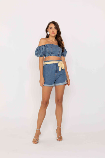 TOP OMBRO A OMBRO JEANS ONCA PRETA