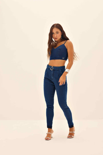 TOP DE ALCA JEANS ONCA PRETA
