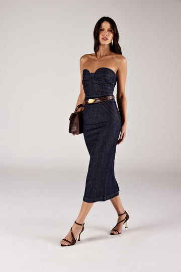 VESTIDO MIDI FEMININO AMACIADO JEANS ONÇA PRETA