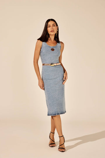 VESTIDO MIDI JEANS REGATA ZÍPER AZUL CLARO