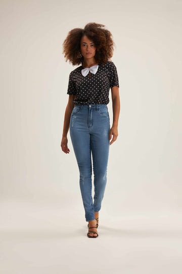 BLUSA POA COM LACOS ONCA PRETA
