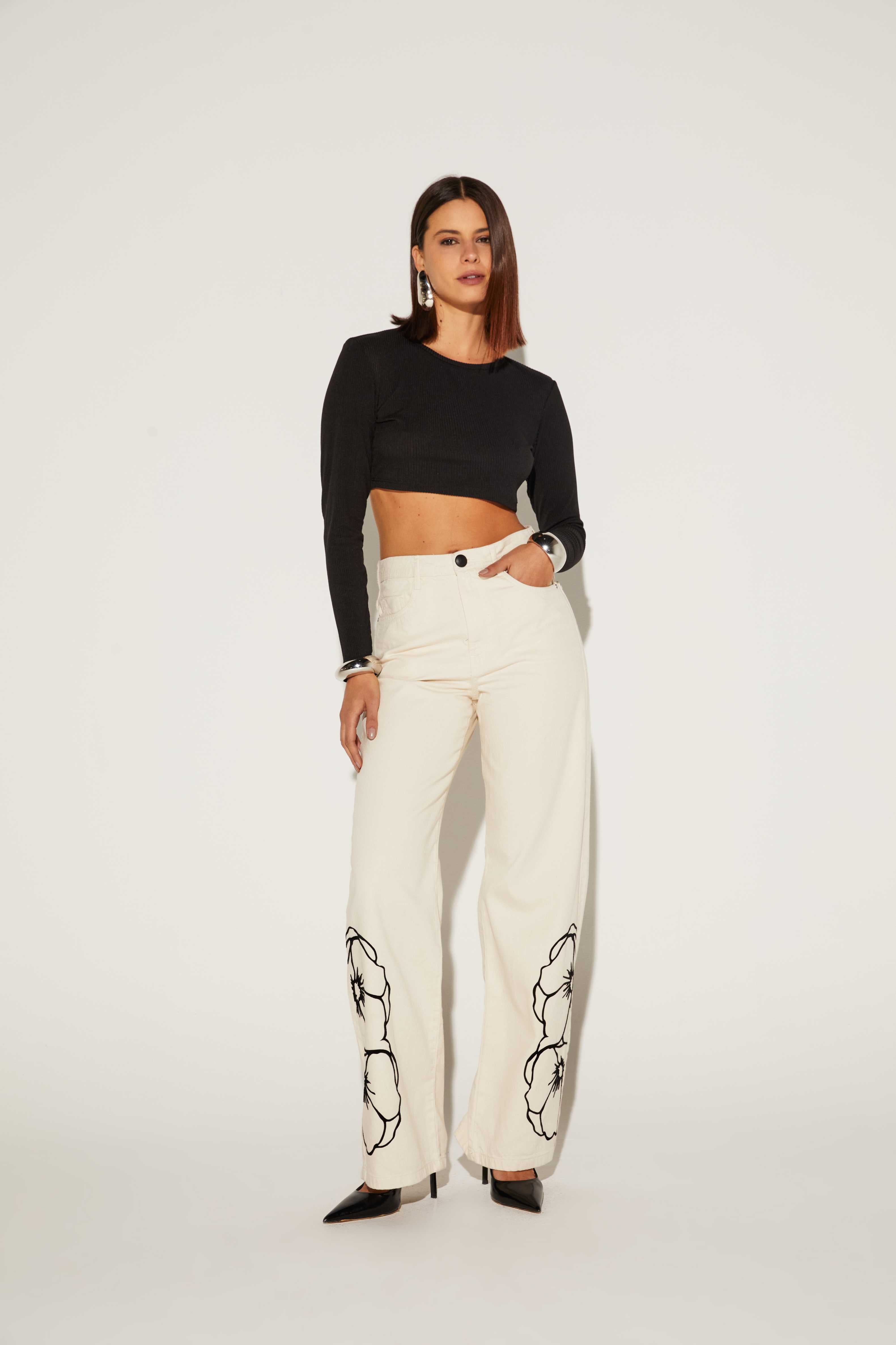 BLUSA CROPPED FEMININO BASICA ONCA PRETA