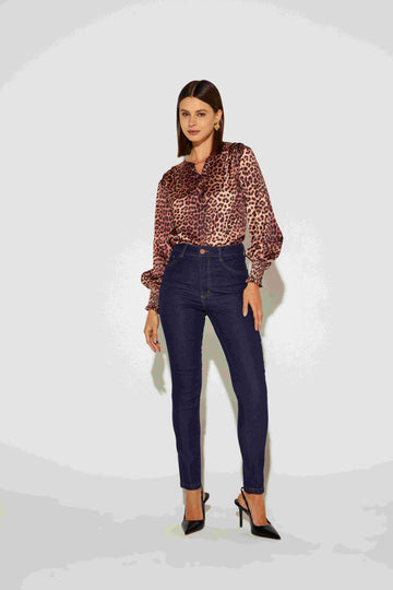 BLUSA FEMININA MANGA LONGA ESTAMPADA ONCA PRETA