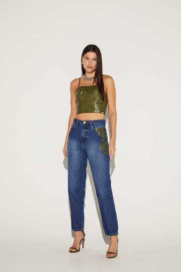 BLUSA CORSET DE COURO ONCA PRETA