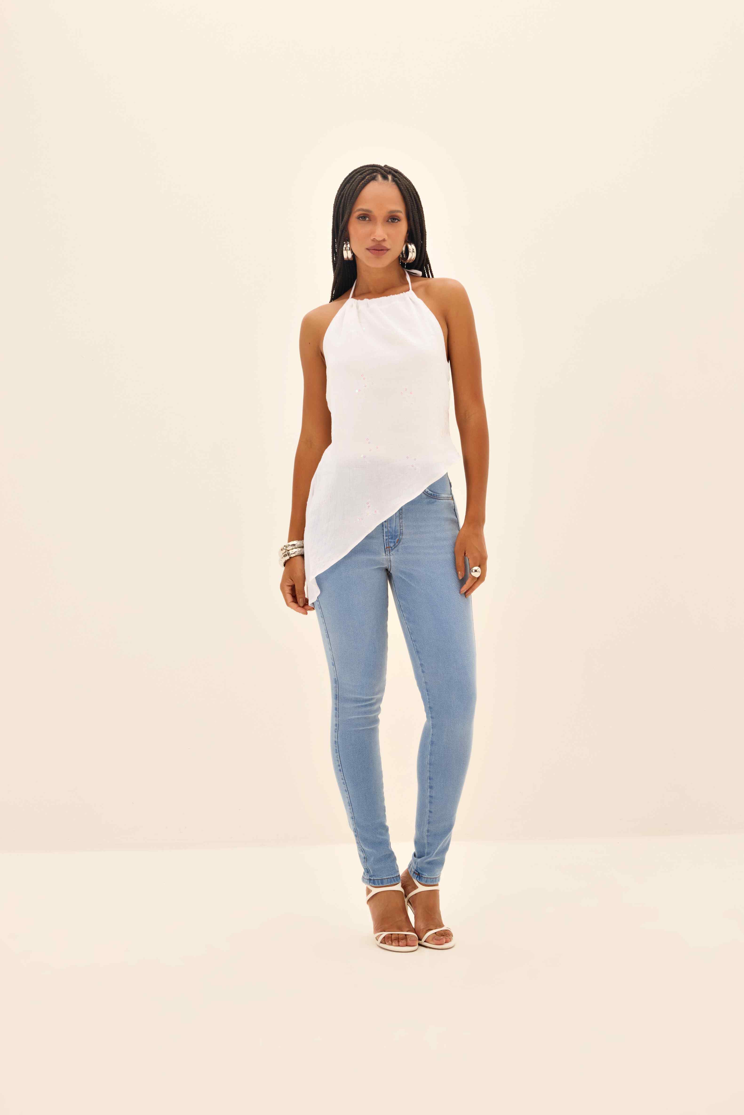 BLUSA FRENTE UNICA ASSIMETRICA ONCA PRETA