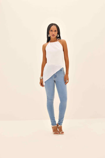 BLUSA FRENTE UNICA ASSIMETRICA ONCA PRETA