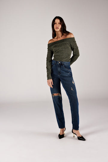BLUSA OMBRO A OMBRO GOLA ALTA ZÍPER