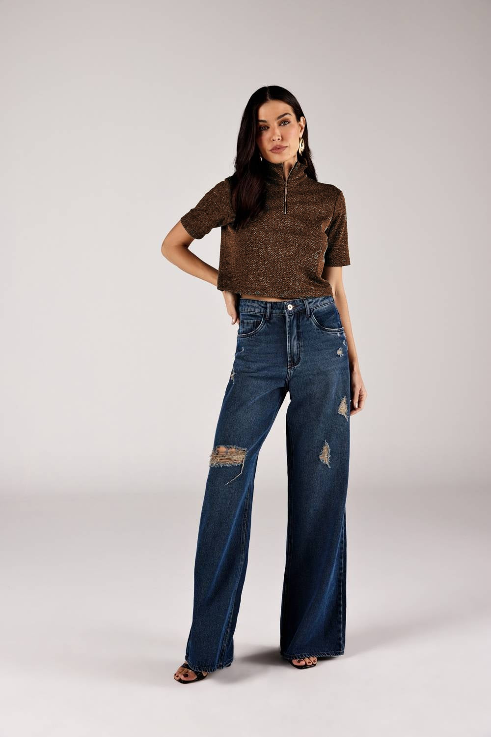 BLUSA CROPPED GOLA ALTA ZÍPER VERDE