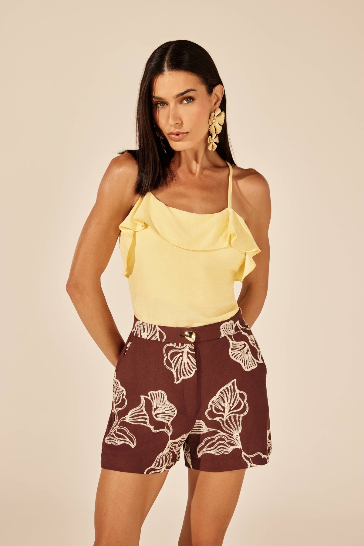 BLUSA ALONGADA DE ALÇA AMARELO MANTEIGA