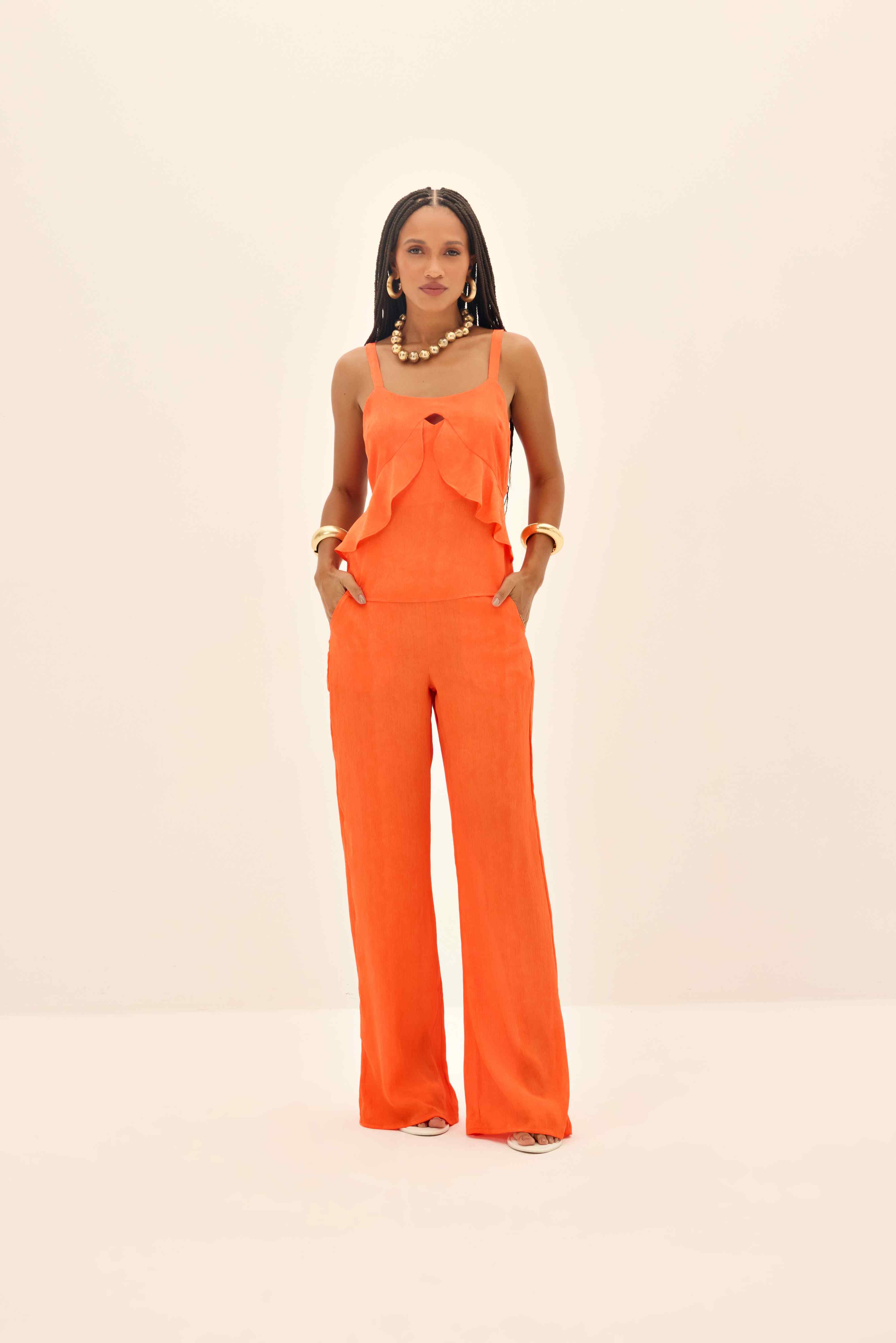CALÇA RETA FEMININA WIDEDLEG ONCA PRETA