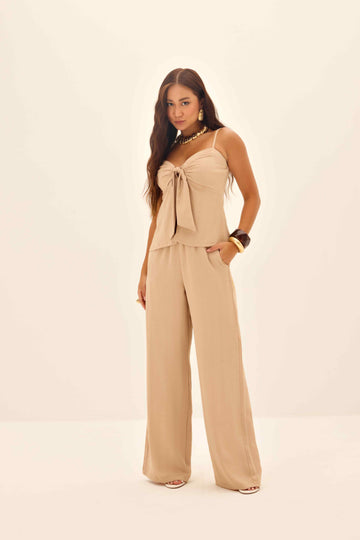 CALÇA RETA FEMININA ELÁSTICO BOLSO FACA ONCA PRETA