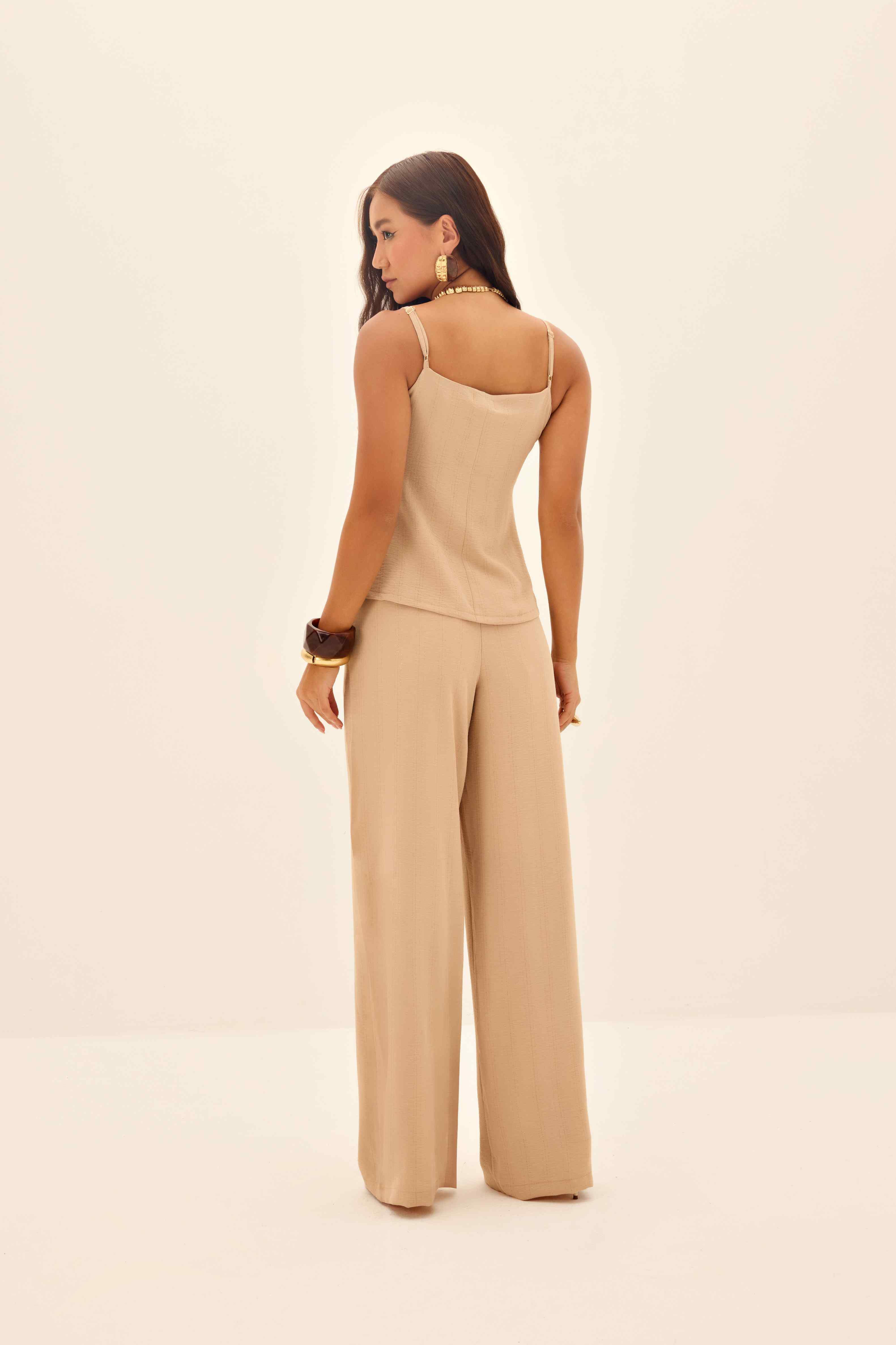 CALÇA RETA FEMININA ELÁSTICO BOLSO FACA ONCA PRETA
