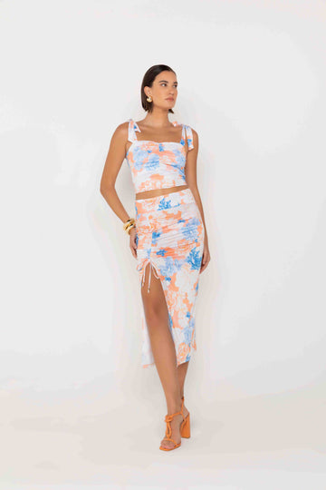 SAIA MIDI FRANZIDO AMARAÇÃO ESTAMPADA ONÇA PRETA
