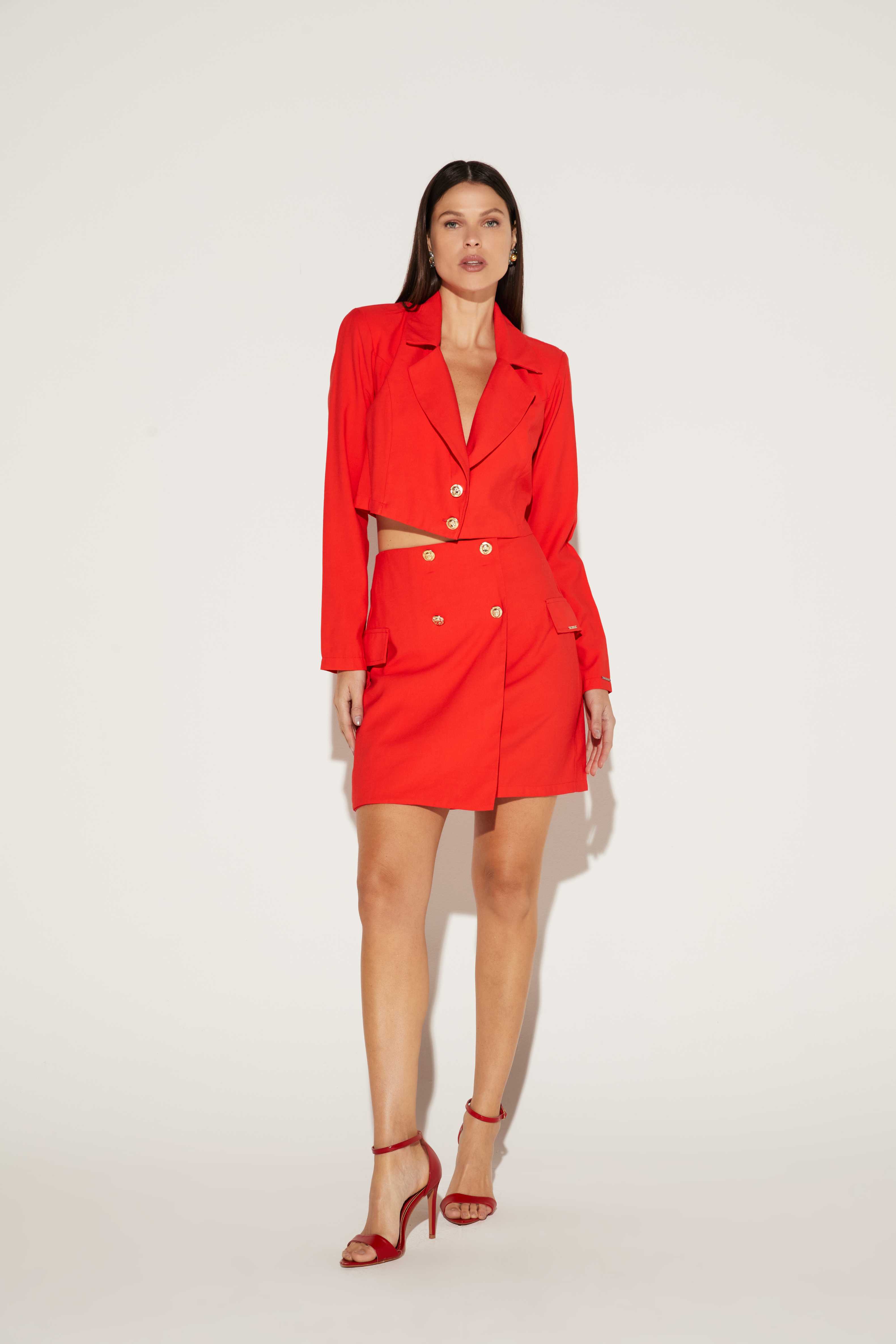 SAIA CURTA FEMININA LAPELA ONCA PRETA