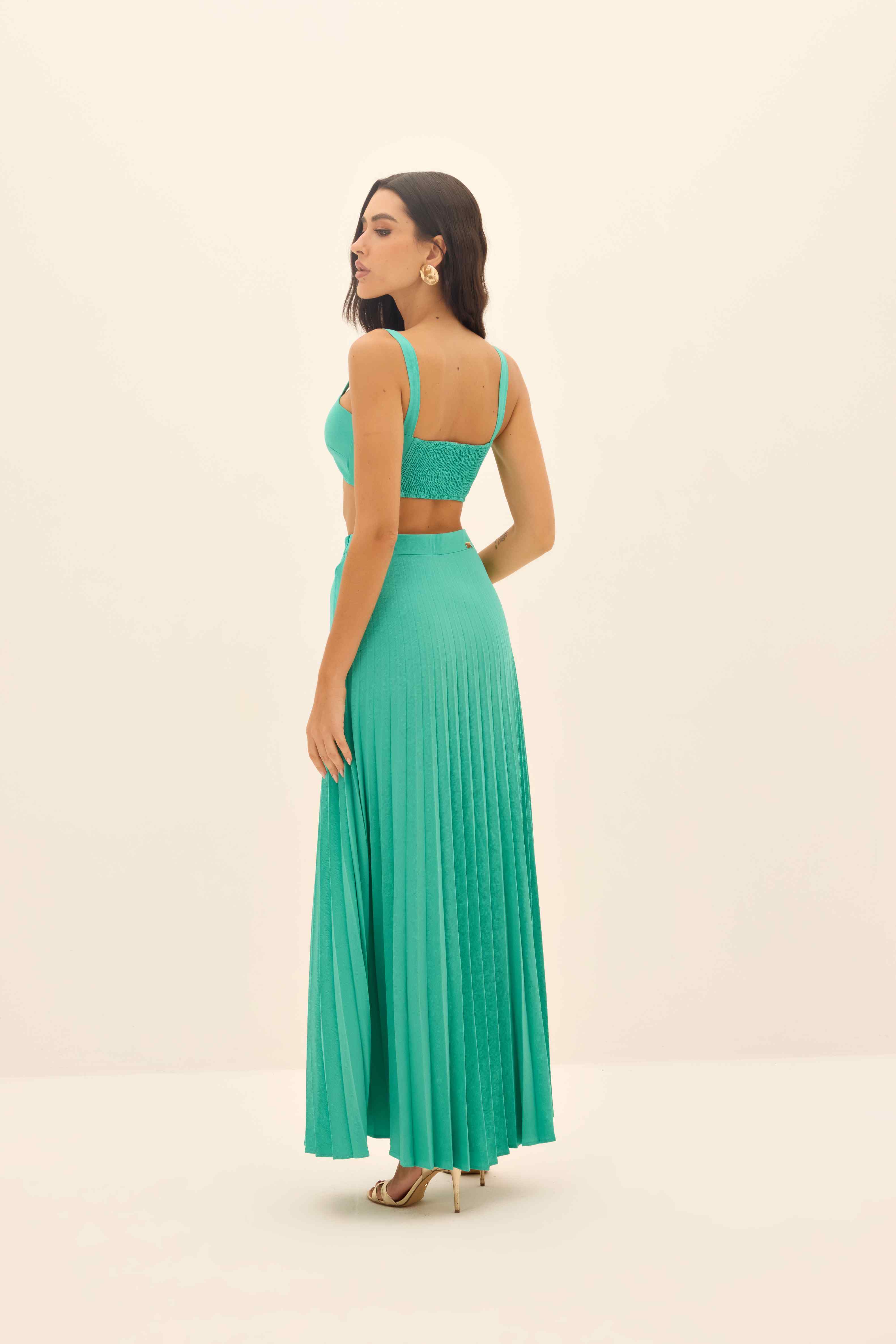 SAIA LONGA FEMININO PLISSADA ONCA PRETA
