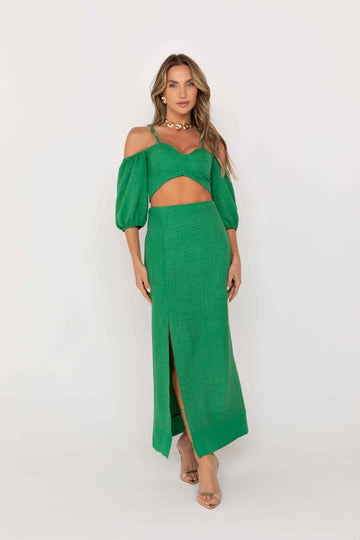 TOP CROPPED MANGA BUFANTE ONCA PRETA