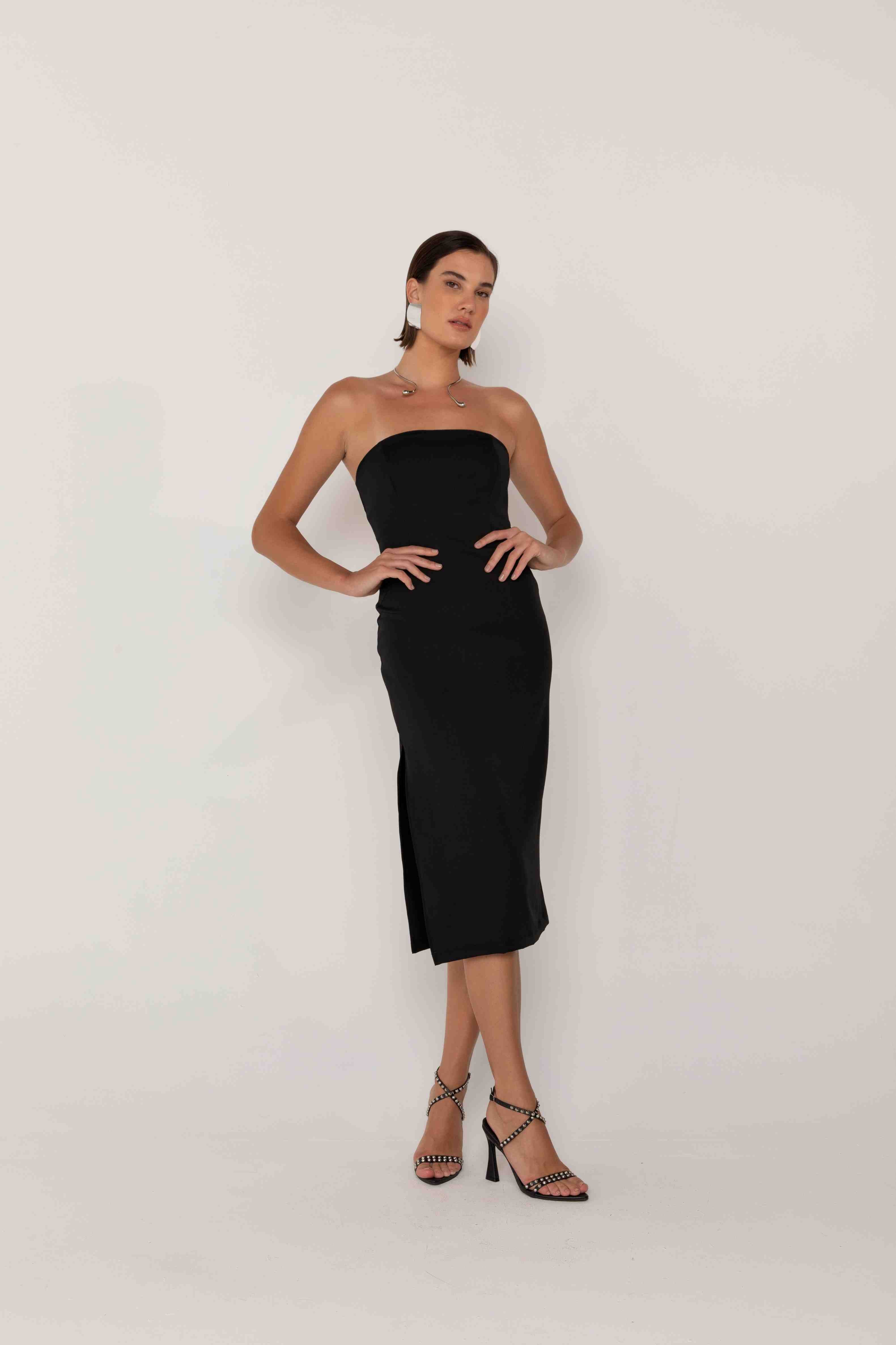 VESTIDO TOMARA QUE CAIA ALFAIATARIA ONÇA PRETA