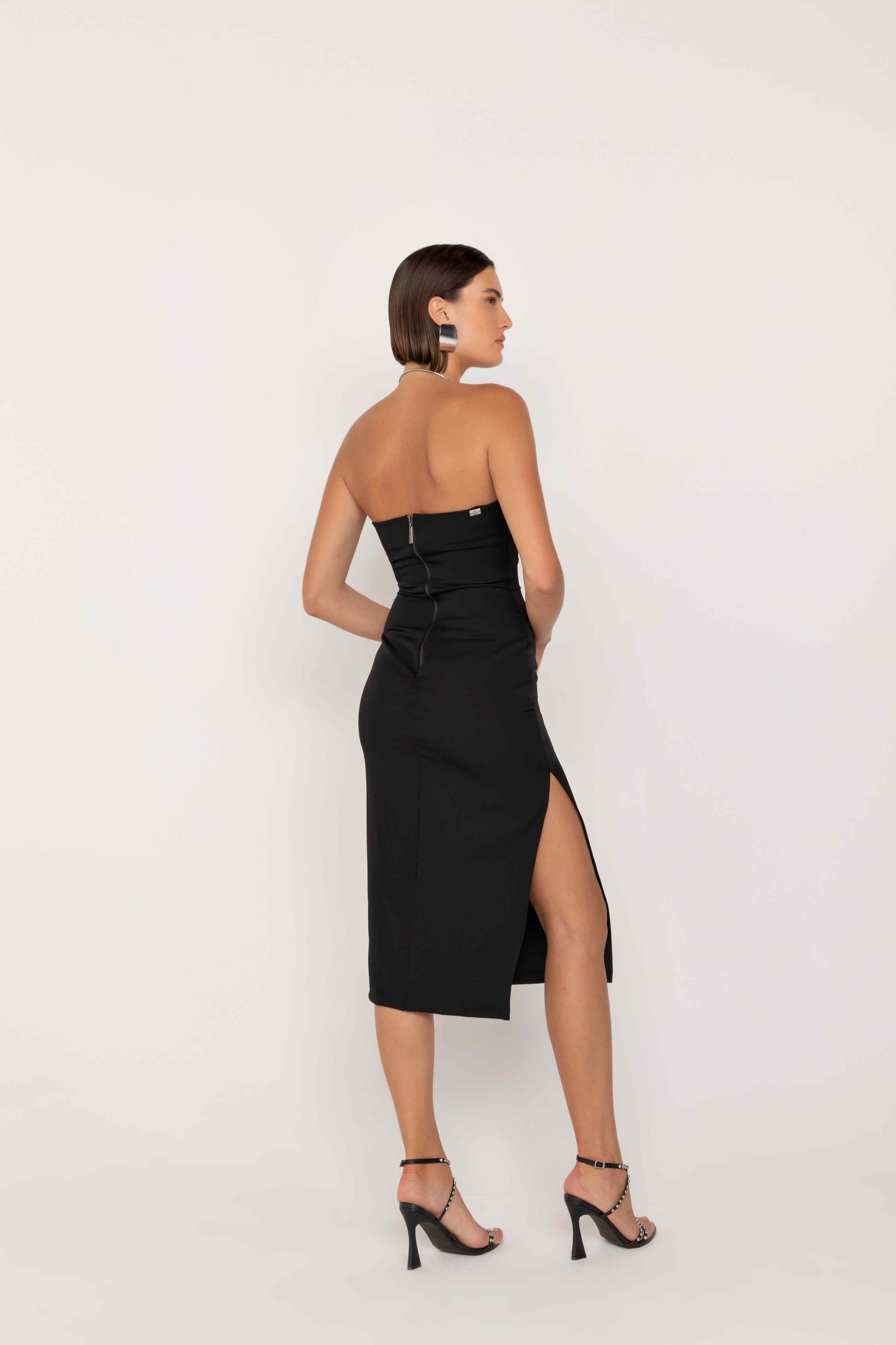 VESTIDO TOMARA QUE CAIA ALFAIATARIA ONÇA PRETA