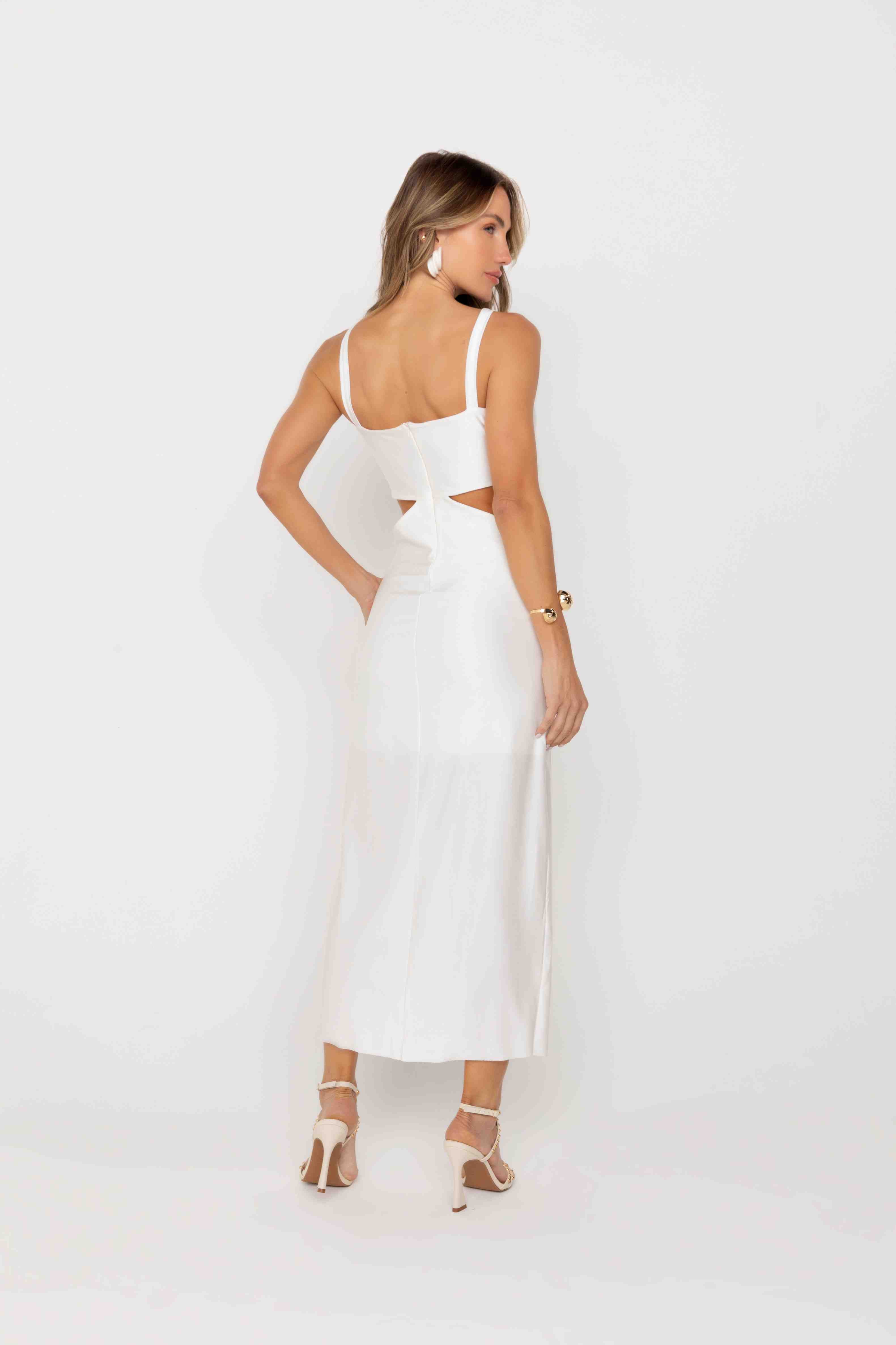 VESTIDO SUPER MIDI FENDA BABADO ONCA PRETA