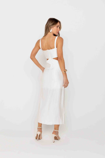 VESTIDO SUPER MIDI FENDA BABADO ONCA PRETA