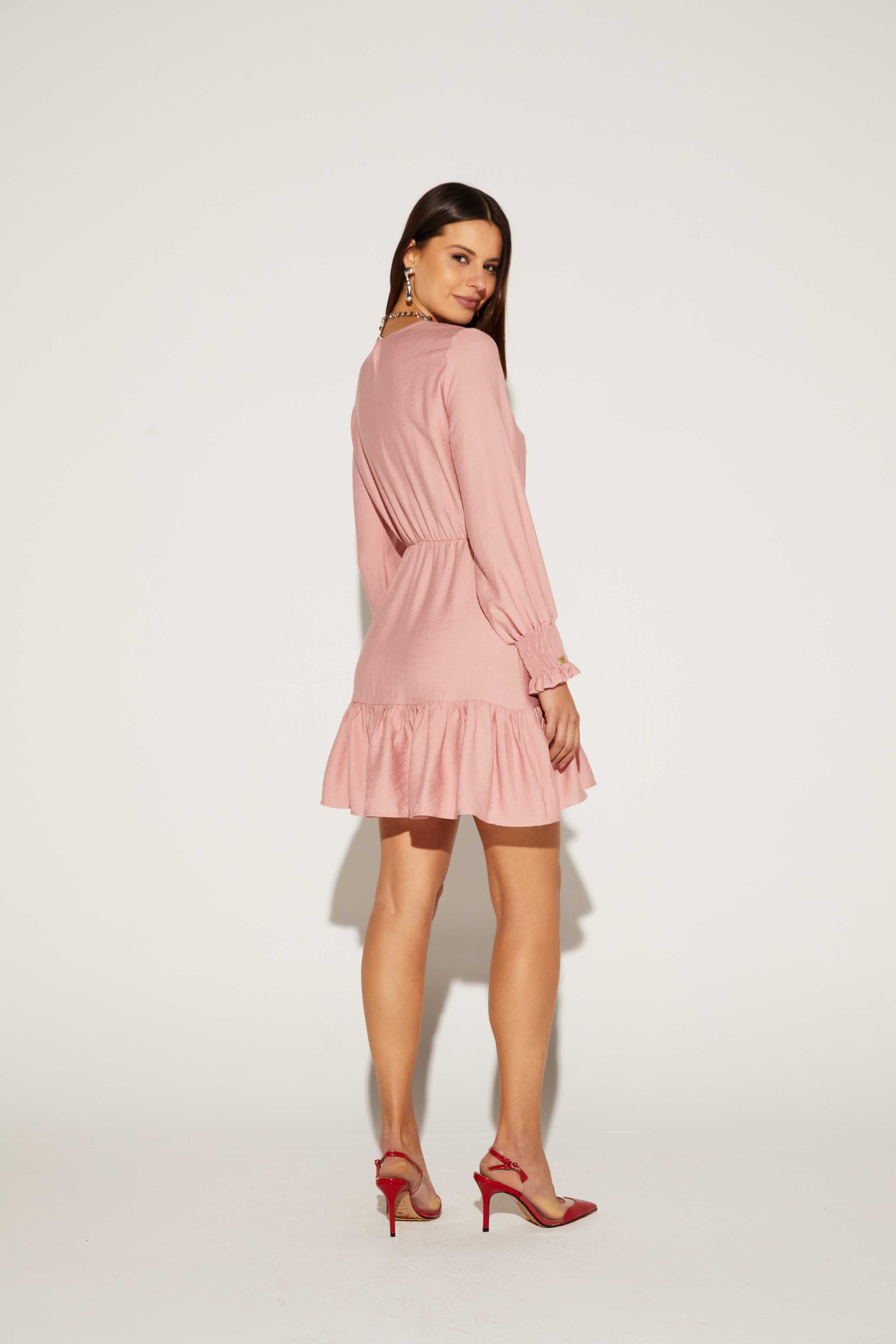 VESTIDO CURTO FEMININO PUNHO LASTEX ONCA PRETA
