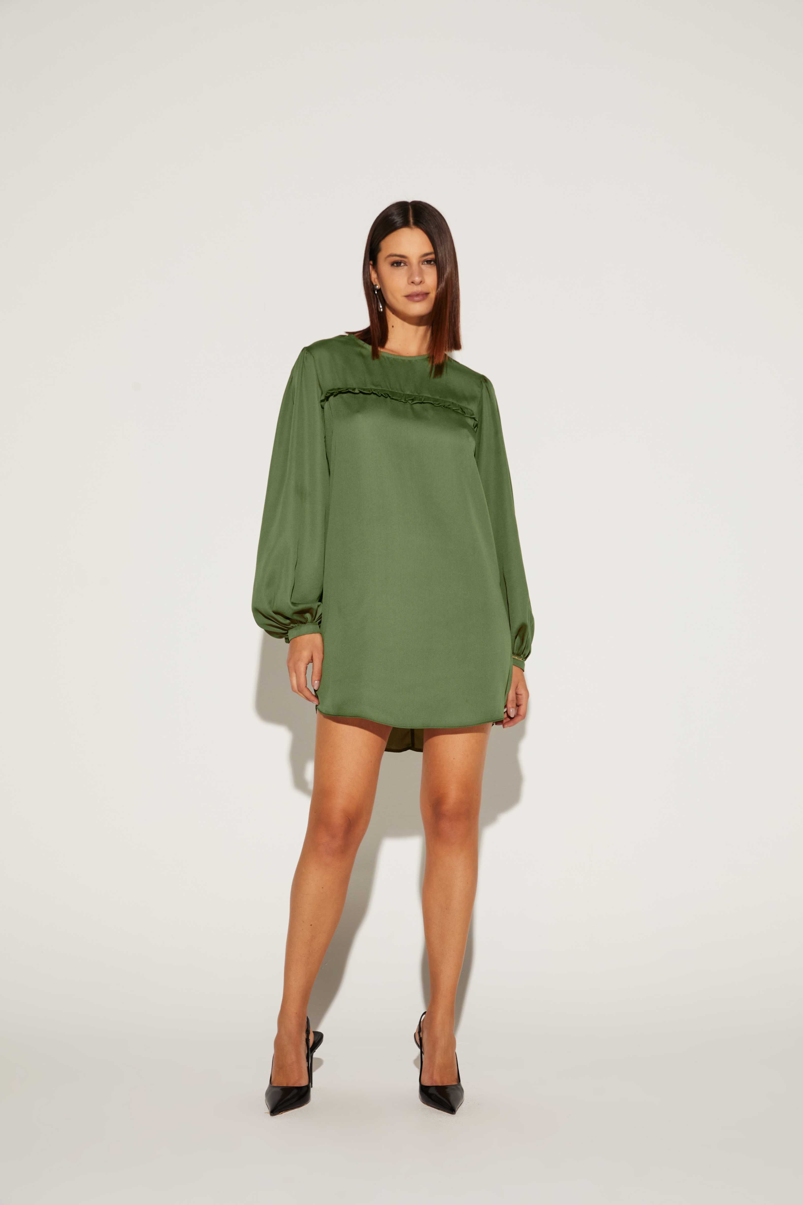 VESTIDO CURTO FEMININO MANGA BALONE ONCA PRETA