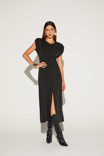 VESTIDO FEMININO SLIM SUPER MIDI ONCA PRETA