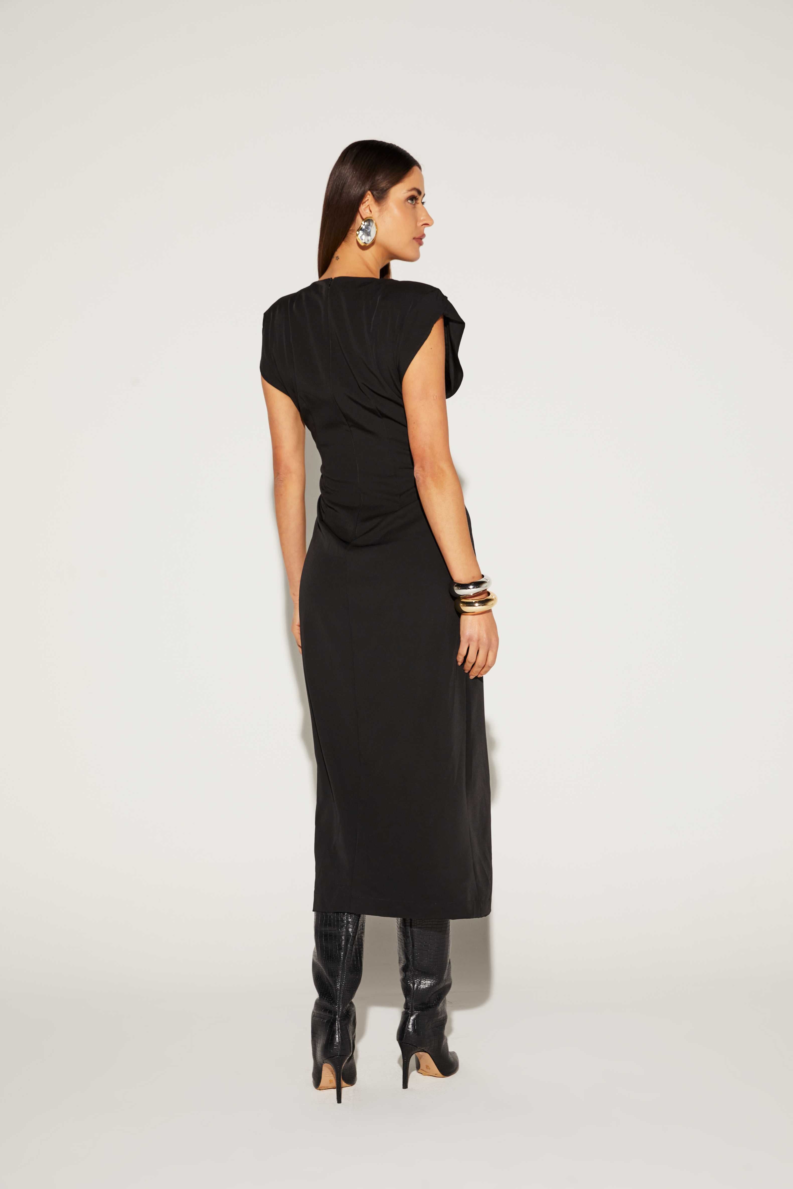 VESTIDO FEMININO SLIM SUPER MIDI ONCA PRETA