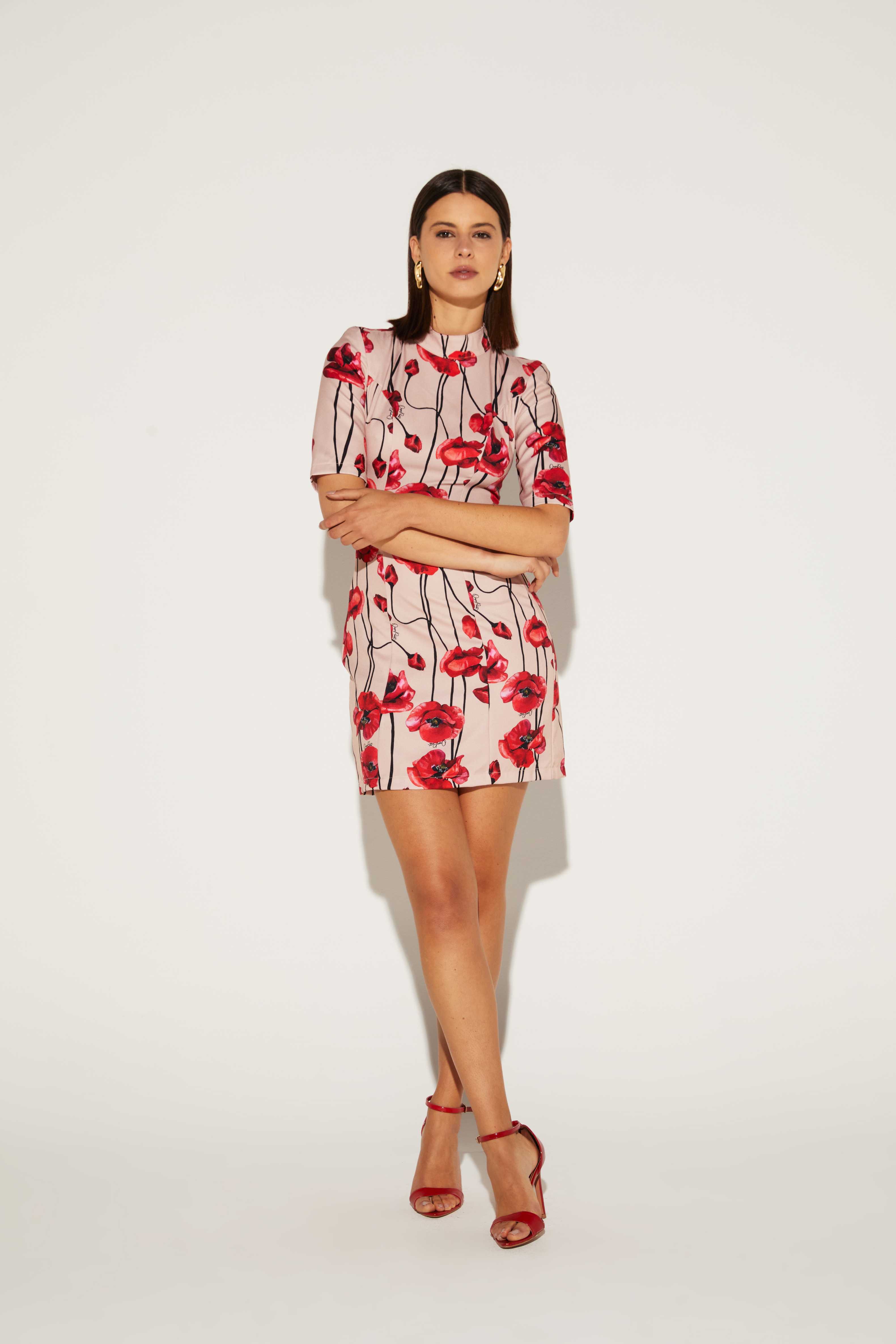 VESTIDO FEMININO GOLA ALTA SUBLIMADO ONCA PRETA