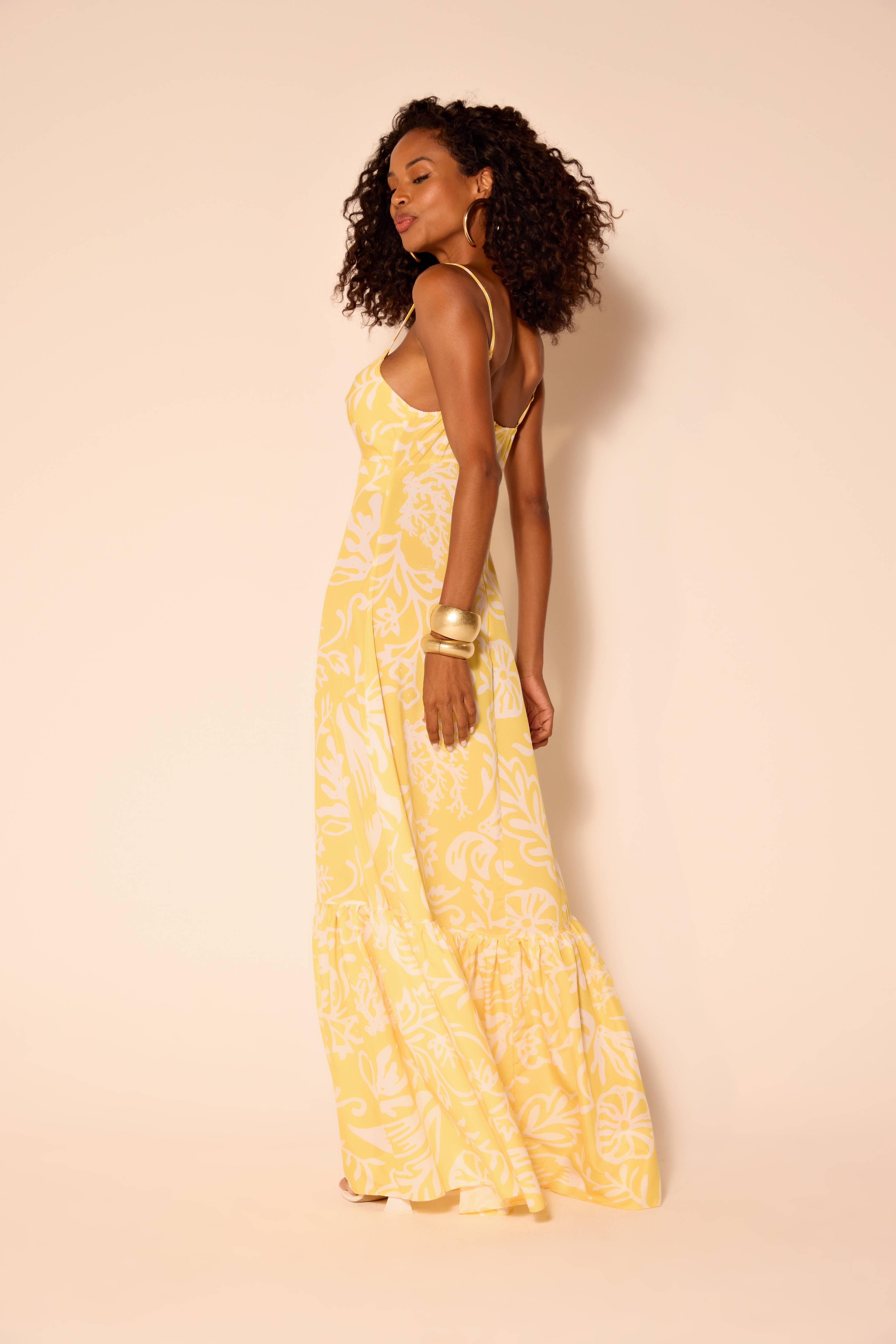 VESTIDO FEMININO LONGO BUSTO TORÇAO ONCA PRETA