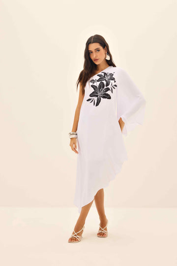VESTIDO ASSIMÉTRICO FEMININO LOCALIZADO ONÇA PRETA
