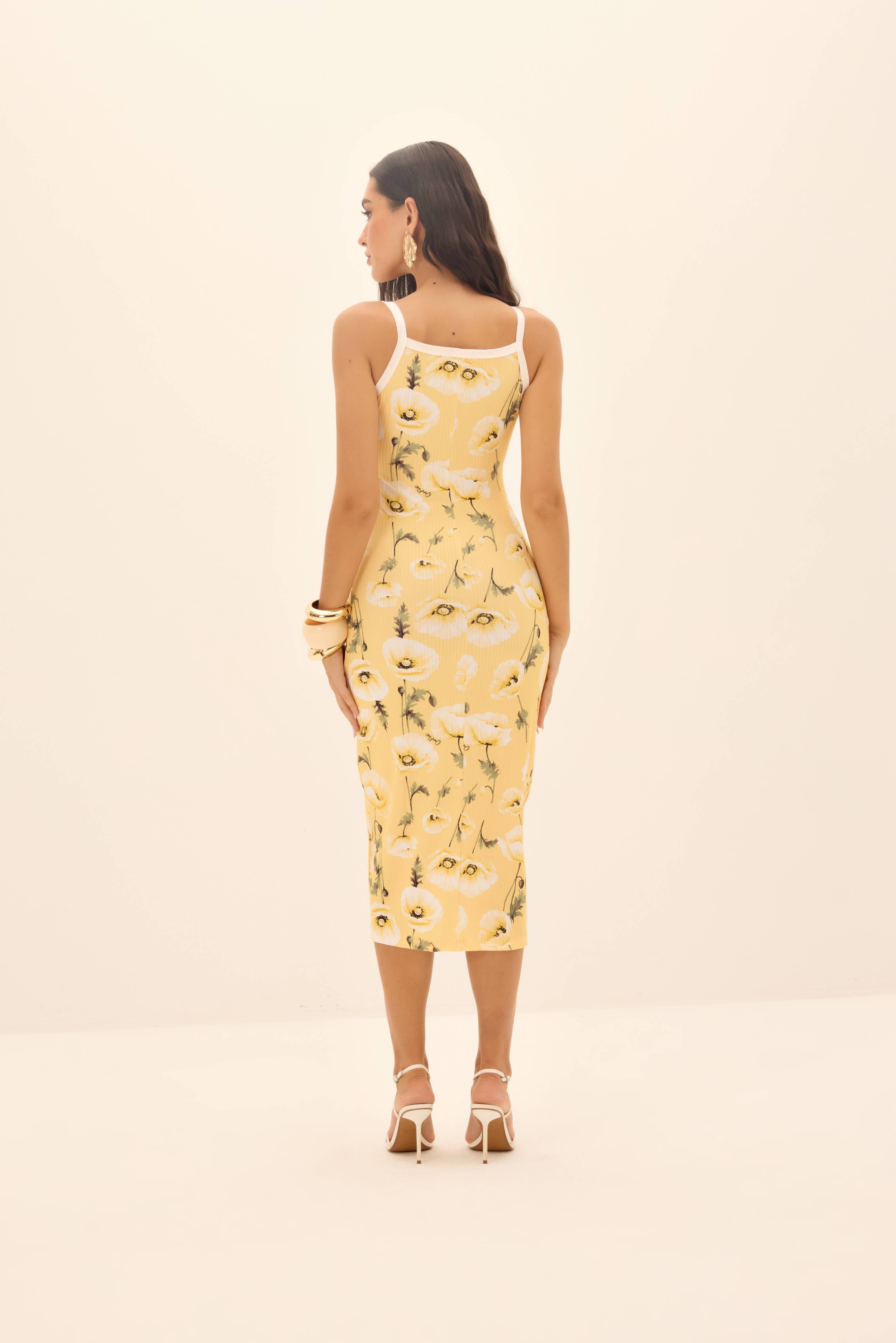 VESTIDO MIDI CANELADO DE ALÇA