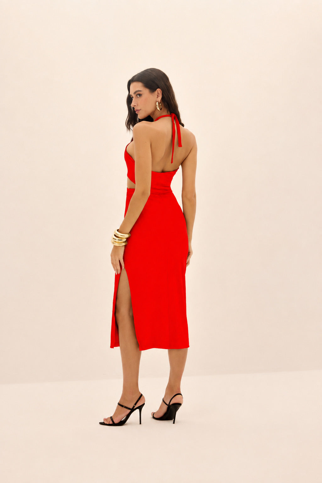 VESTIDO LONGO FEMININO METAL FRONTAL ONÇA PRETA